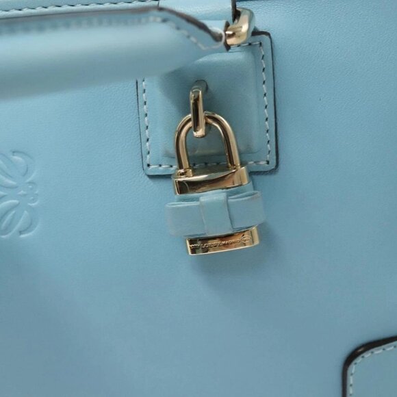 LOEWE Anagram Amazona 28 Hand Bag Leather Light Blue Gold - Picture 13 of 16
